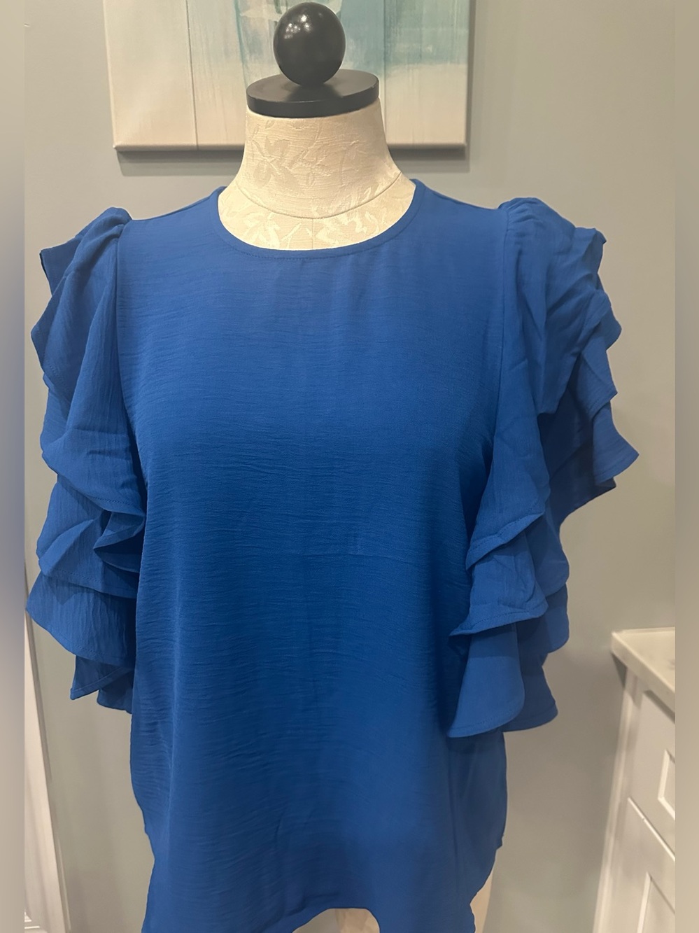 ZENANA RUFFLE TIER SLEEVES TOP CLASSIC BLUE - Picture 5 of 8